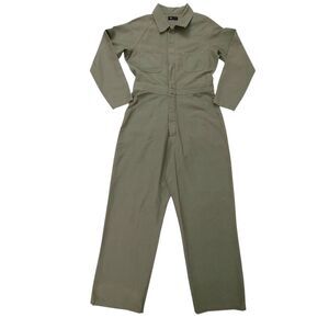 Thrills Denim Coveralls Womens 8 Green Snap Long Sleeve Collared Work Utility